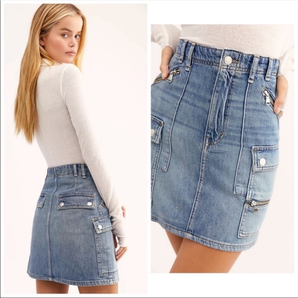 Free People Cargo Avenue Denim Utility Mini Skirt size 29 - Picture 1 of 8